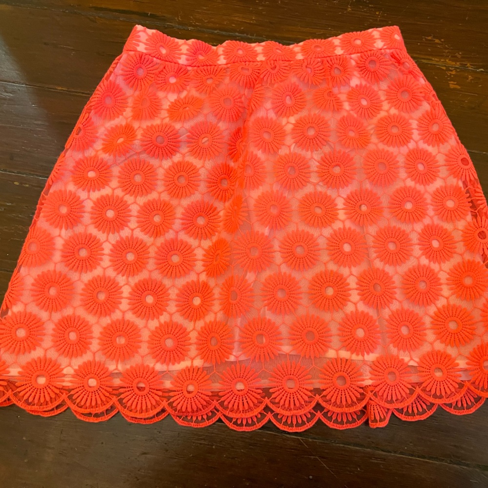 Lilly Pulitzer Flower Overlay Bright Coral Skirt Size S